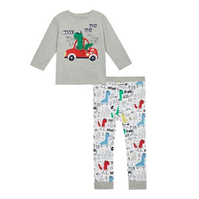 bluezoo Boys' grey dinosaur print pyjama set